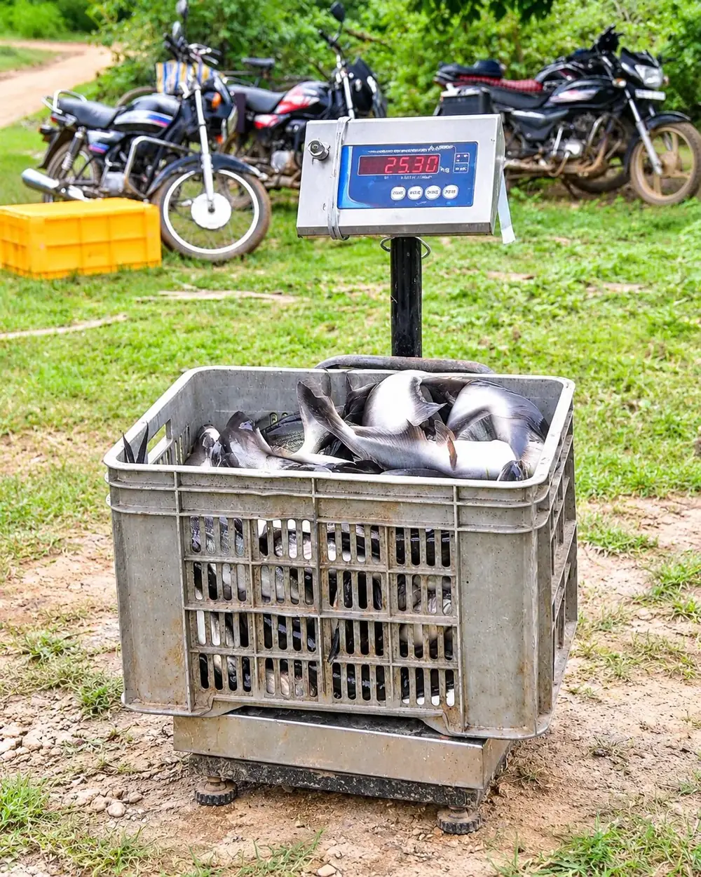 Fresh catch weighed at the farm — honest weight at the point of harvest